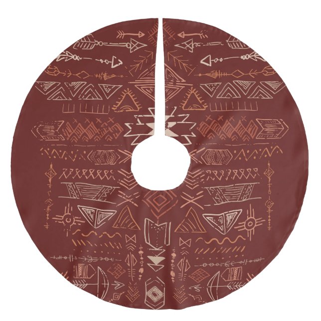 Navajo Aztec: Ethnic Doodle Pattern. Brushed Polyester Tree Skirt (Front)
