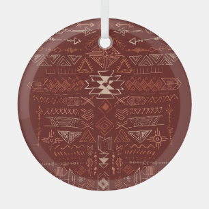 Navajo Aztec: Ethnic Doodle Pattern. Glass Tree Decoration