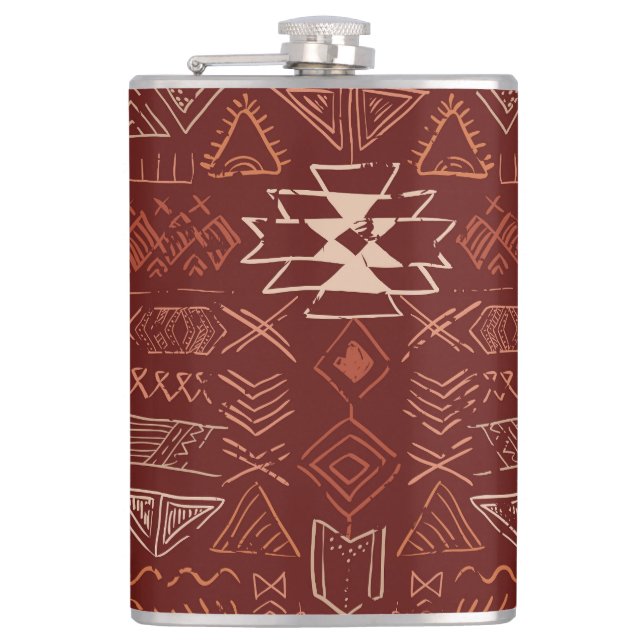 Navajo Aztec: Ethnic Doodle Pattern. Hip Flask (Front)