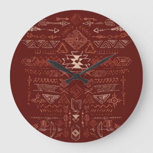 Navajo Aztec: Ethnic Doodle Pattern. Large Clock