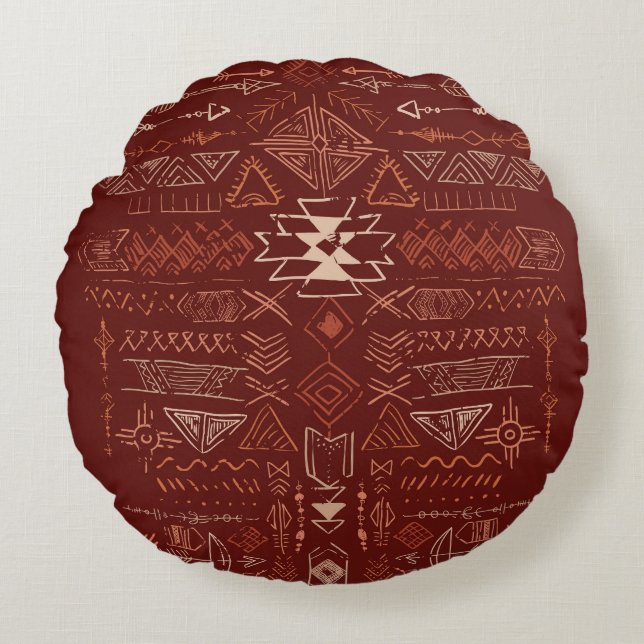Navajo Aztec: Ethnic Doodle Pattern. Round Cushion (Front)