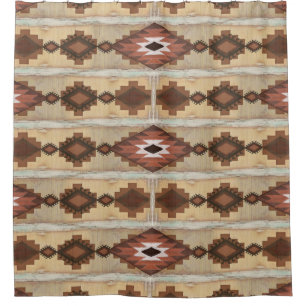 Navajo Blanket Pattern Mountain Rustic Wood Cabin Shower Curtain