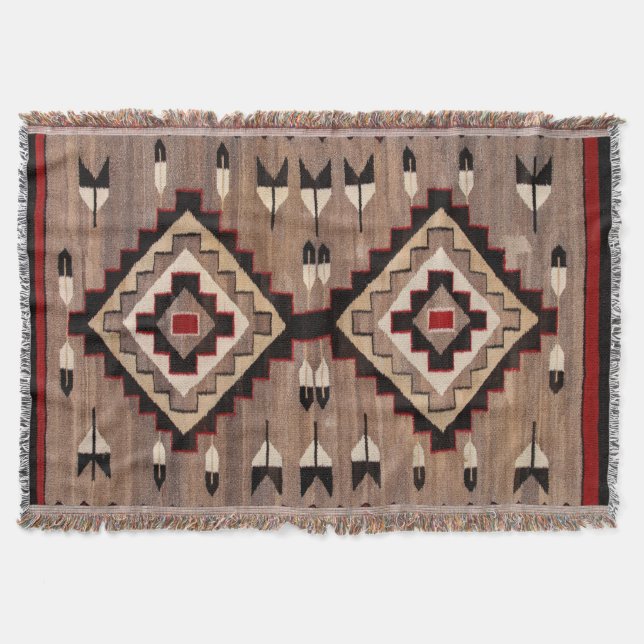NAVAJO FEATHER PATTERN TAPESTRY 1900 reprint     Throw Blanket (Front)