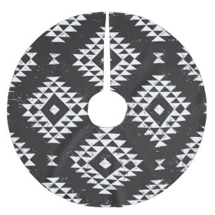 Navajo Geometric: Black White Tribal. Brushed Polyester Tree Skirt