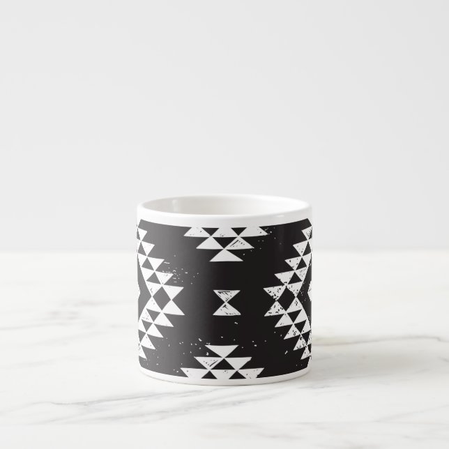 Navajo Geometric: Black White Tribal. Espresso Cup (Front)