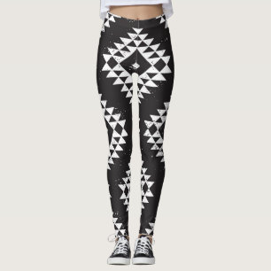 Navajo Geometric: Black White Tribal. Leggings