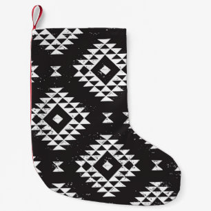 Navajo Geometric: Black White Tribal. Small Christmas Stocking