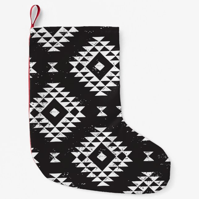Navajo Geometric: Black White Tribal. Small Christmas Stocking (Front)