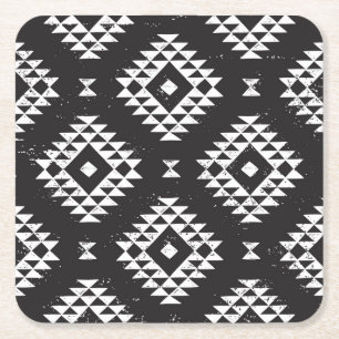 Navajo Geometric: Black White Tribal. Square Paper Coaster