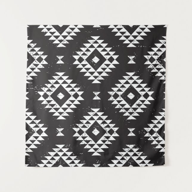 Navajo Geometric: Black White Tribal. Tapestry (Front)