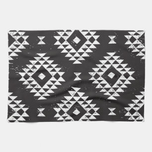 Navajo Geometric: Black White Tribal. Tea Towel