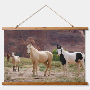 Navajo Horses Run Free on the Canyon Floor Hanging Tapestry