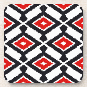 Navajo Ikat Pattern - Dark Red, Black and White Coaster