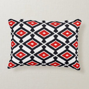 Navajo Ikat Pattern - Dark Red, Black and White Decorative Cushion