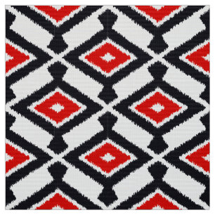 Navajo Ikat Pattern - Dark Red, Black and White Fabric