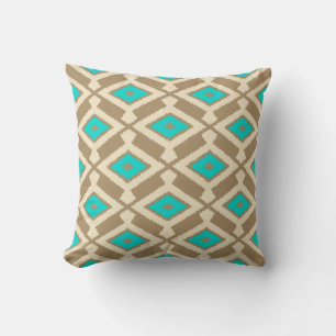 Navajo Ikat Pattern - Turquoise, Taupe and Beige Cushion