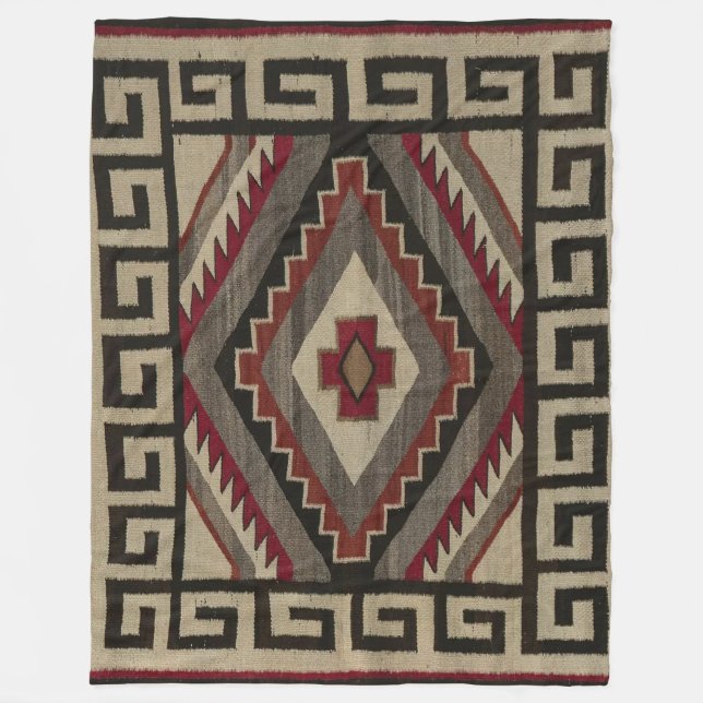 NAVAJO INDIAN ANTIQUE TAPESTRY  FLEECE BLANKET (Front)