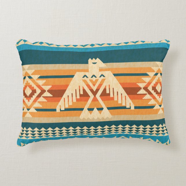 Navajo style abstract seamless pattern with eagle  decorative cushion (Front)