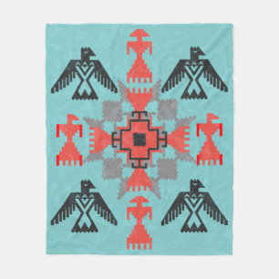 Navajo style ethnic ornament with birds and abstra fleece blanket
