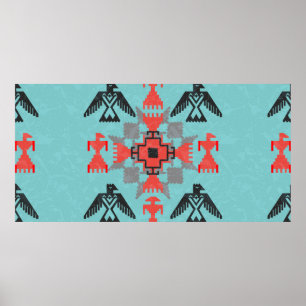 Navajo style ethnic ornament with birds and abstra poster