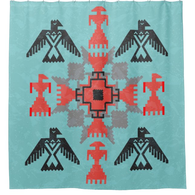 Navajo style ethnic ornament with birds and abstra shower curtain (Front)