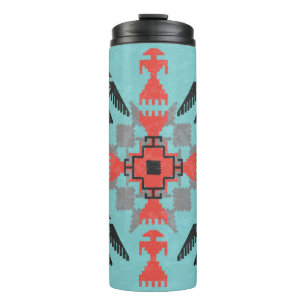 Navajo style ethnic ornament with birds and abstra thermal tumbler