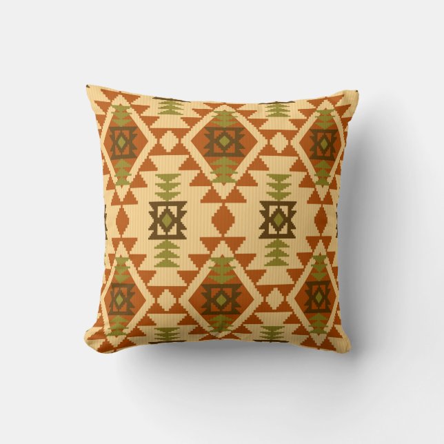 Navajo style ethnic tribal geometric seamless Vint Cushion (Front)
