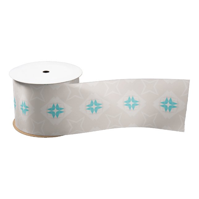 Navajo Style Star Aqua Tan  Satin Ribbon (Spool)