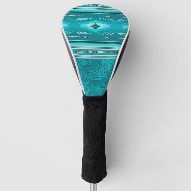 Navajo Tribal Turquoise Faux Leather Tool Golf Head Cover (Front)