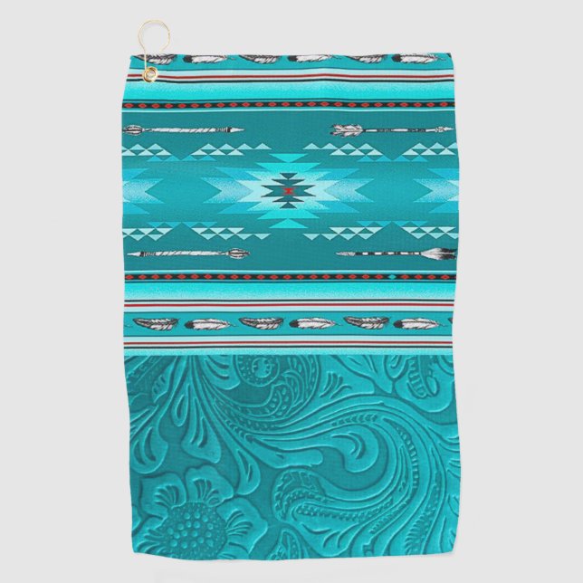 Navajo Tribal Turquoise Faux Leather Tool Golf Towel (Front)