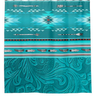 Navajo Tribal Turquoise Faux Leather Tool Shower Curtain