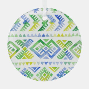 Navajo Tribute: Watercolor Tribal Majesty Glass Tree Decoration