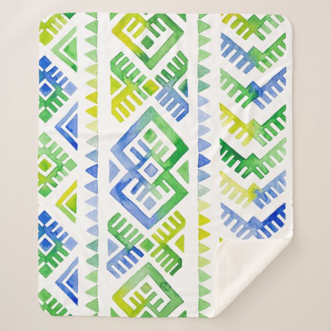 Navajo Tribute: Watercolor Tribal Majesty Sherpa Blanket (Front)