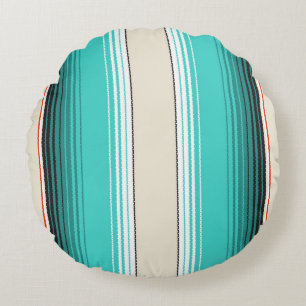 Navajo White, Turquoise Orange Mexican Blanket Ser Round Cushion