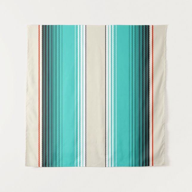 Navajo White, Turquoise Orange Mexican Blanket Ser Tapestry (Front)