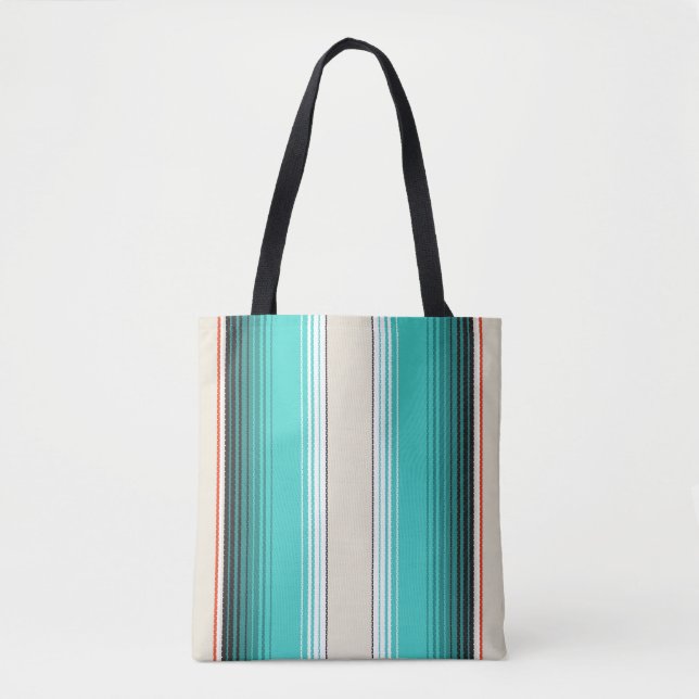 Navajo White, Turquoise Orange Mexican Blanket Ser Tote Bag (Front)