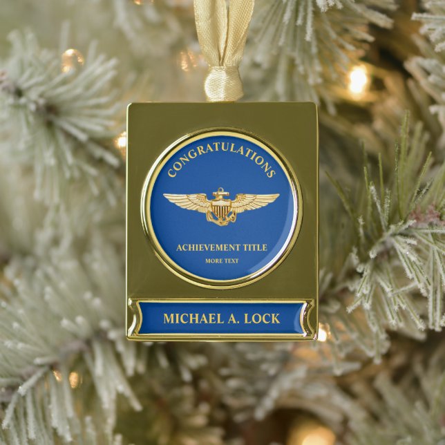Naval Aviator / Wings of Gold Custom Gold Plated Banner Ornament (Tree)