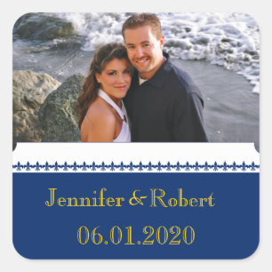Naval Compass Rose in Navy and Yellow Wedding Square Sticker