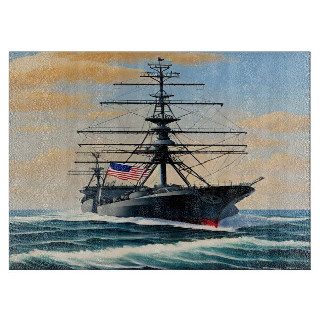 Naval Ship Glass Cutting Board (Front)