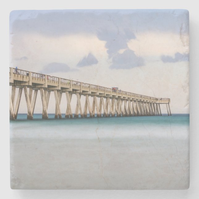 Navarre Beach Fishing Pier Stone Coaster (Front)