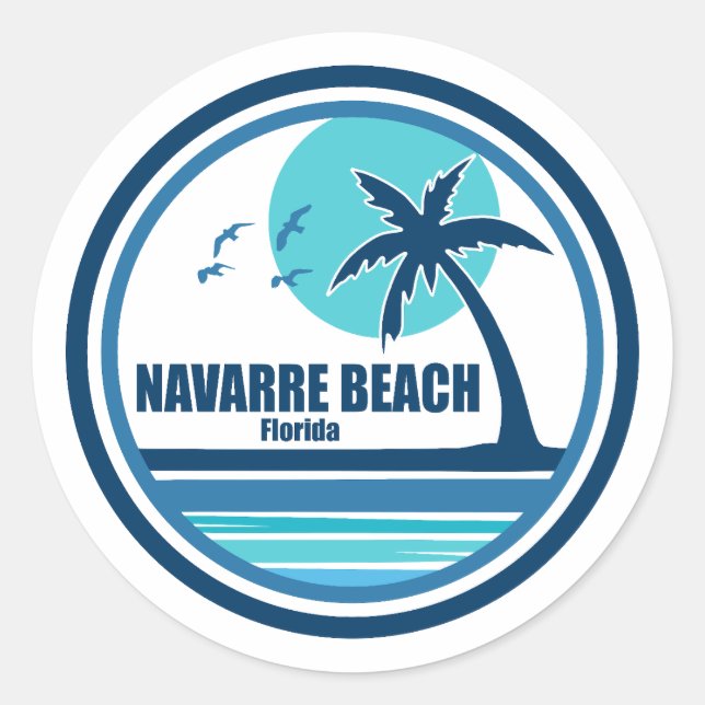Navarre Beach Florida Palm Tree Birds Classic Round Sticker (Front)