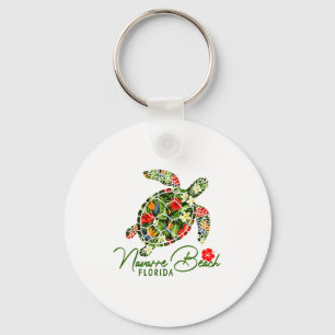 Navarre Beach Florida Sea Turtle Tropical Hibiscus Key Ring