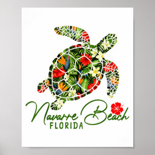 Navarre Beach Florida Sea Turtle Tropical Hibiscus Poster