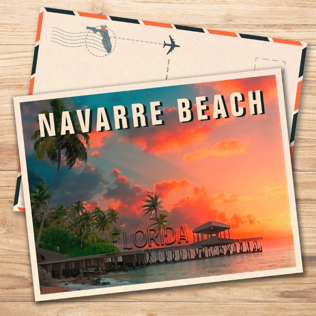 Navarre Beach Florida Tropical Palm Tree 1950s Postcard (Creator Uploaded)