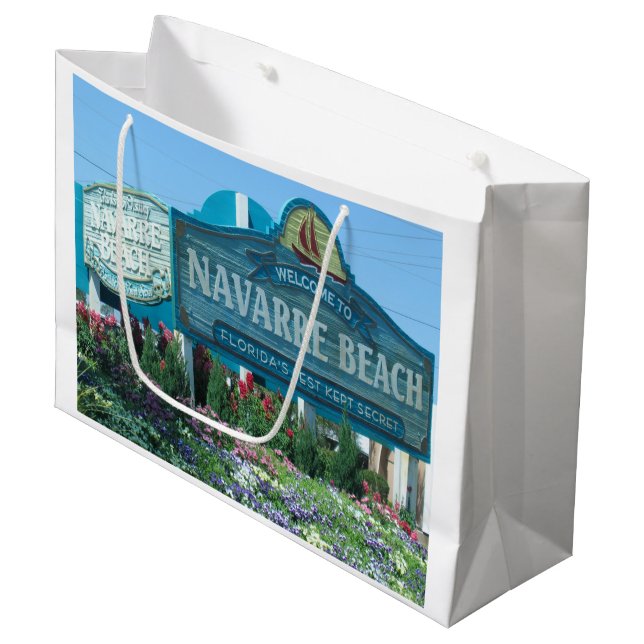 Navarre Beach, Florida, Welcome Sign Large Gift Bag (Front Angled)