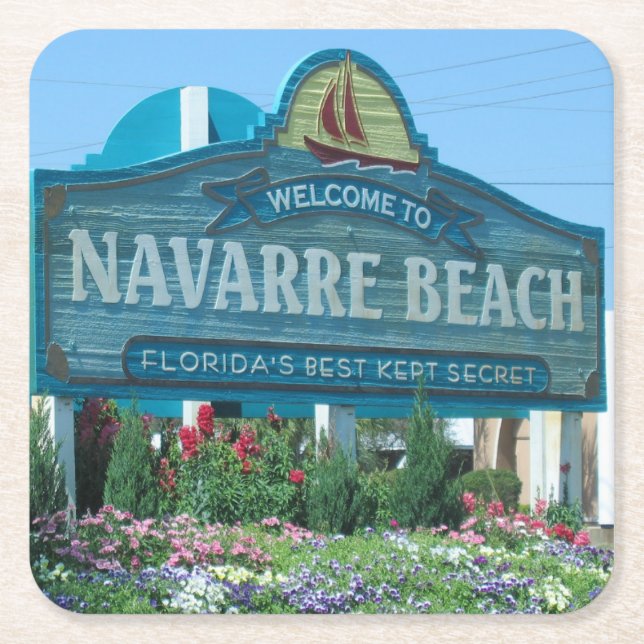 Navarre Beach, Florida, Welcome Sign Square Paper Coaster (Front)