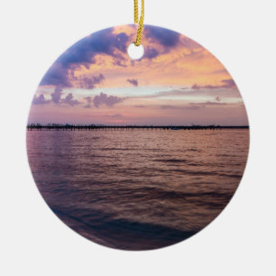 Navarre Beach Magic Hour Purple Sunset Ceramic Tree Decoration