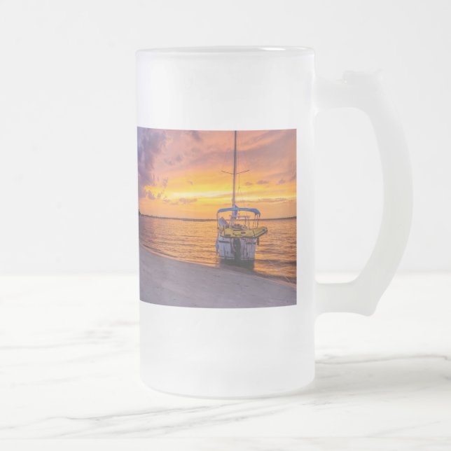 Navarre Florida Fire Sunset Frosted Glass Beer Mug (Right)