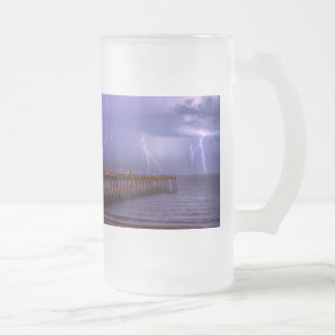 Navarre Florida Lightning Storm Frosted Glass Beer Mug
