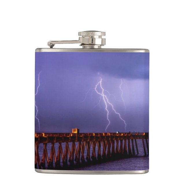 Navarre Florida Lightning Storm Hip Flask (Front)